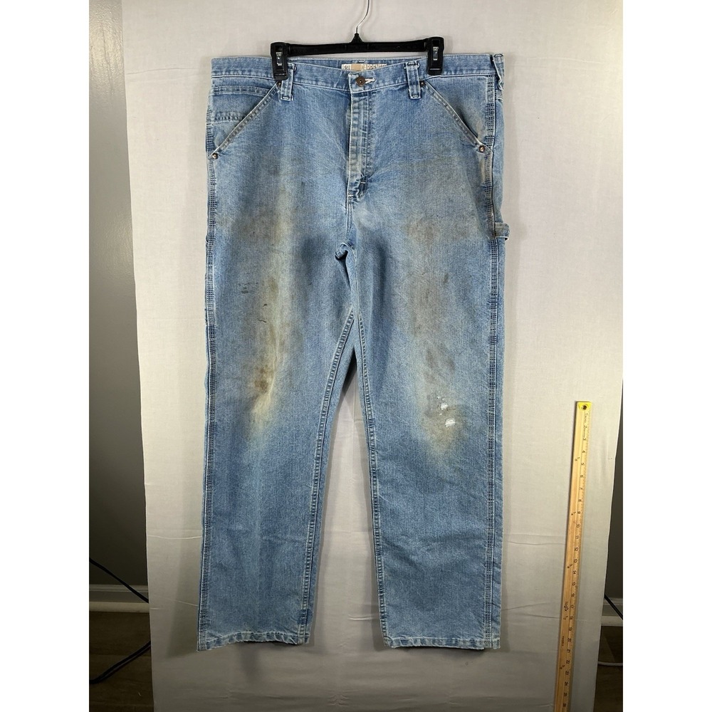 Lee Carpenter Jeans Mens 40x30 Blue Denim Workwear Utility Distressed
